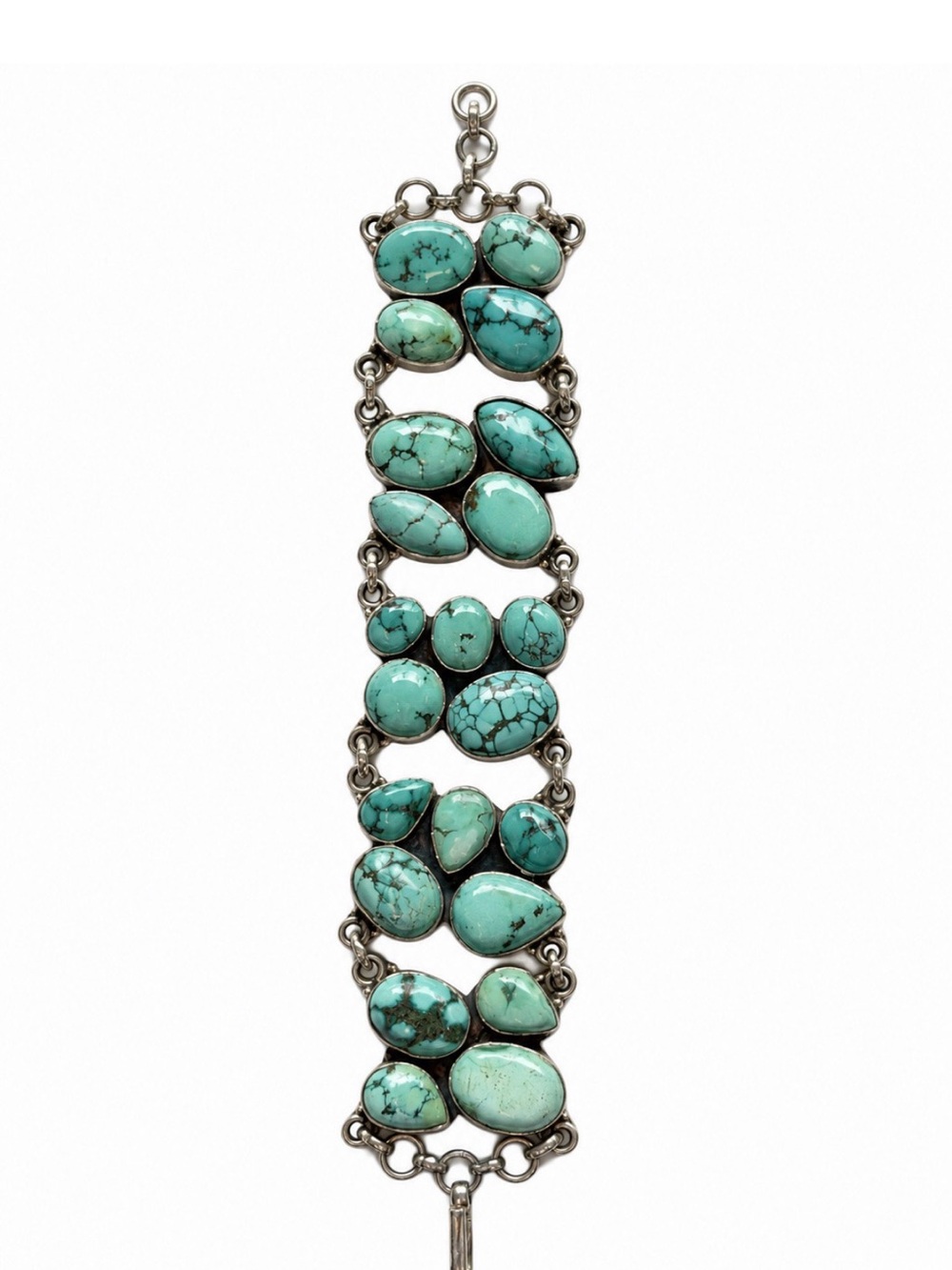 Vintage Sterling Silver Turquoise Cluster Link Bracelet Southwestern